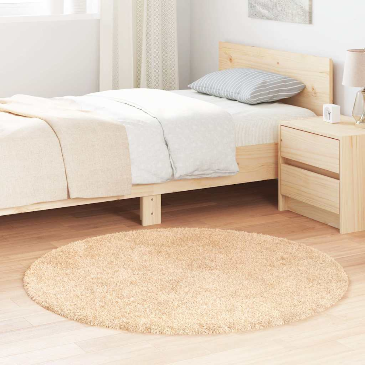 Beige Vidaxl Shaggy Rug High Pile Navarra 120X120 Cm Polyester