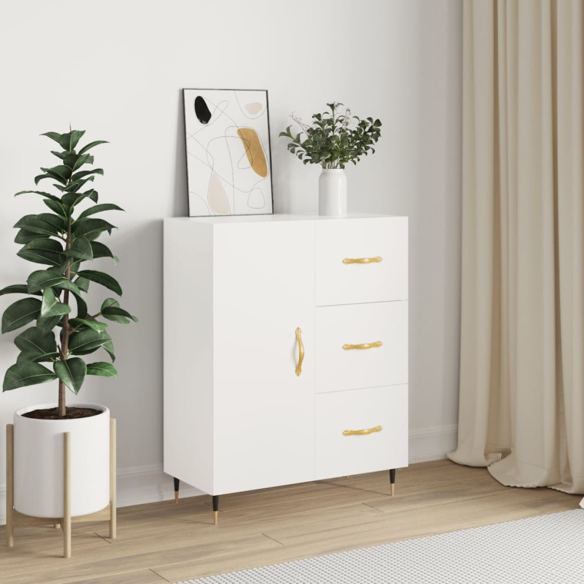 White Vidaxl Sideboard 69.5X34x90 Cm Engineered Wood