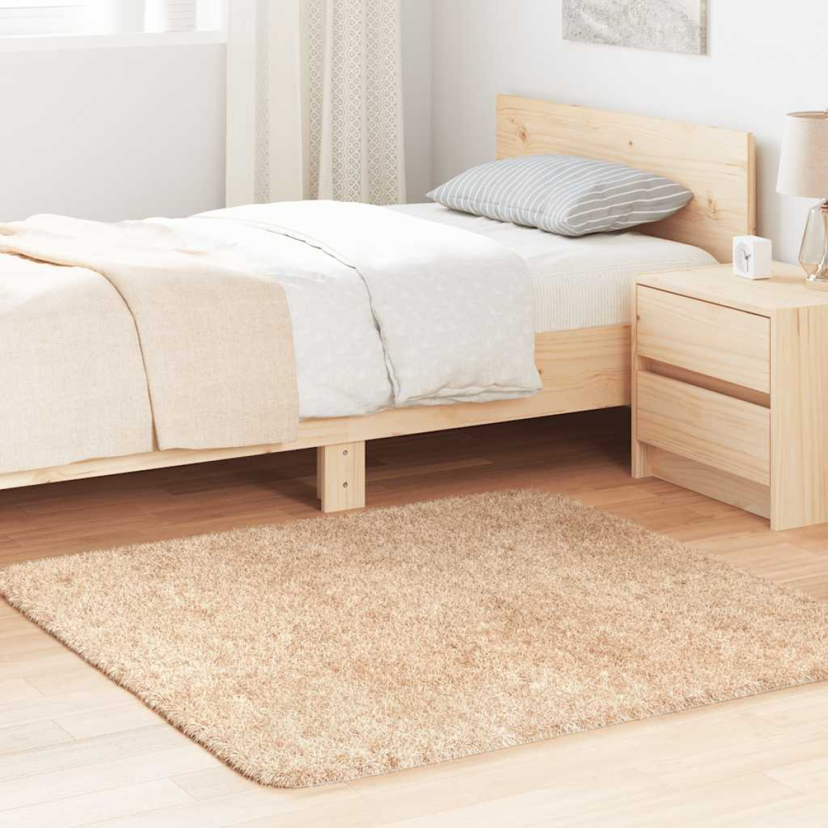 Beige Vidaxl Shaggy Rug High Pile Navarra 120X120 Cm Polyester