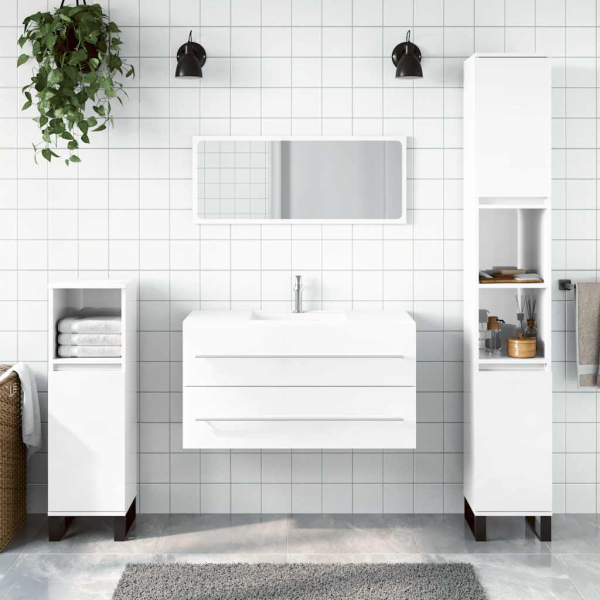 White Vidaxl Bathroom Cabinet With Mirror High Gloss Engineered Wood