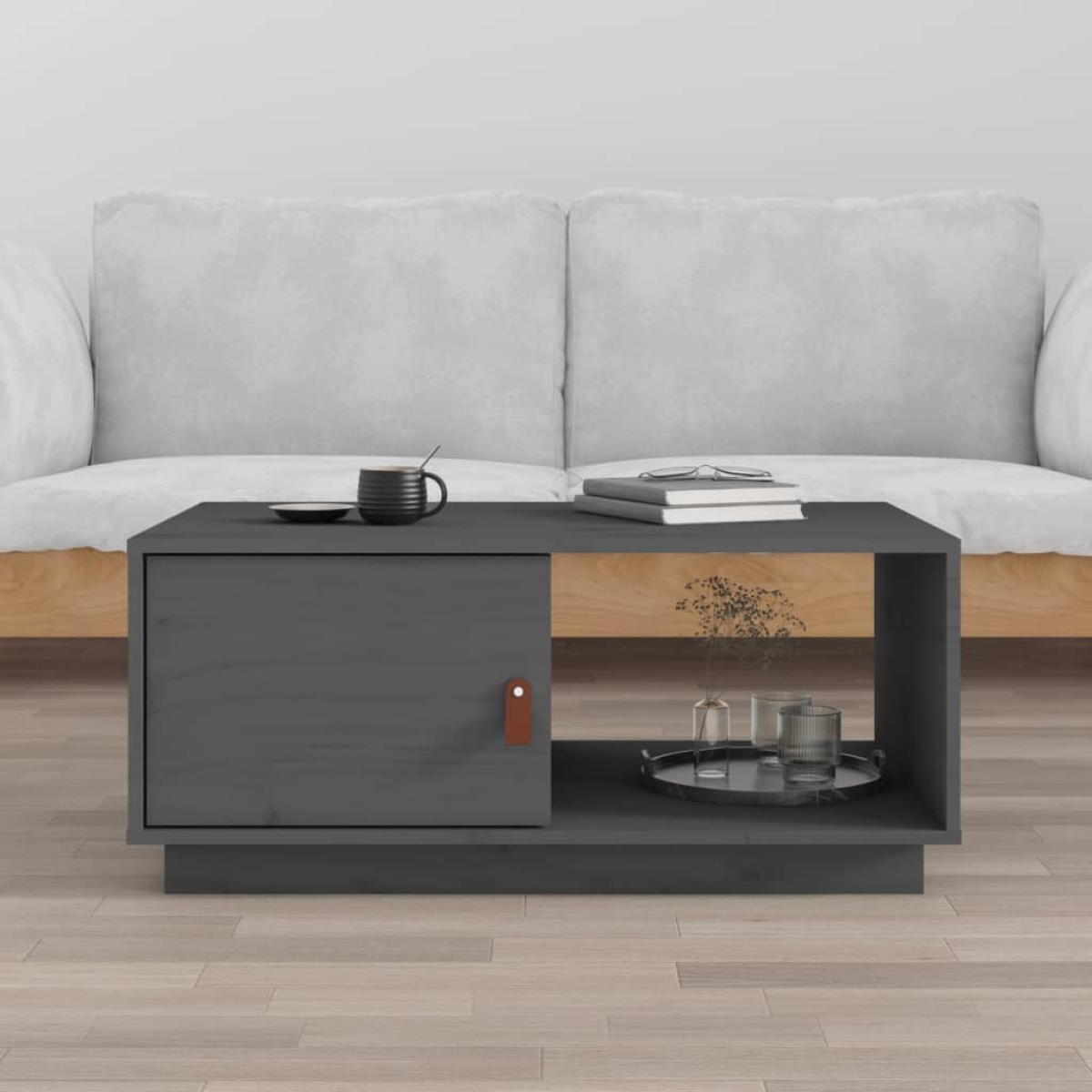 Grey Vidaxl Coffee Table 80X50x35.5 Cm Solid Wood Pine