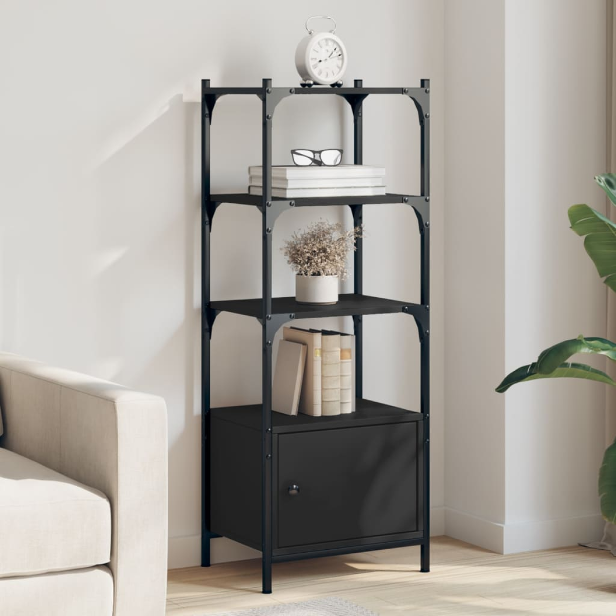 Black Vidaxl Bookcase 3-Tier 41X30x109.5 Cm Engineered Wood
