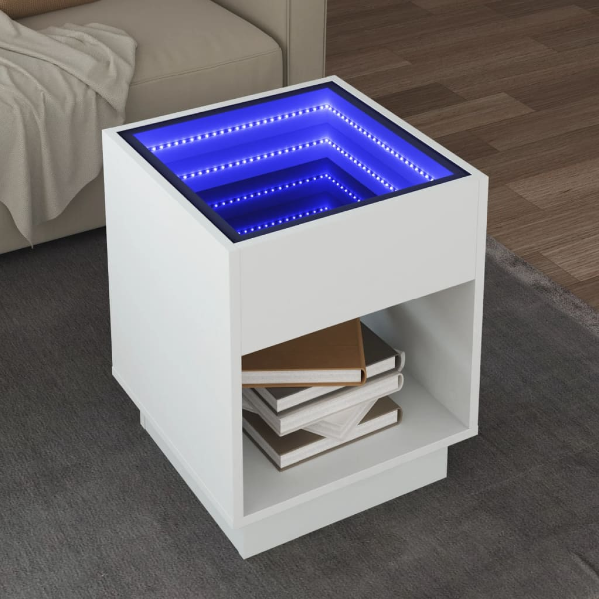 White Vidaxl Coffee Table With Infinity Led 40X40x50 Cm