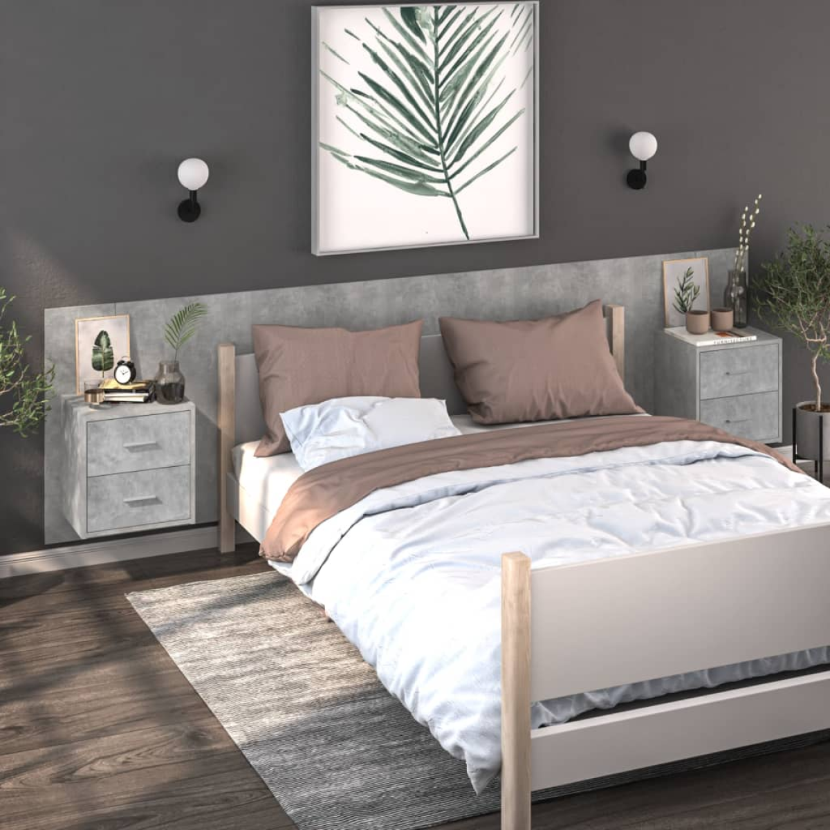 Grey Vidaxl Wall-Mounted Bedside Cabinets 2 Pcs Concrete