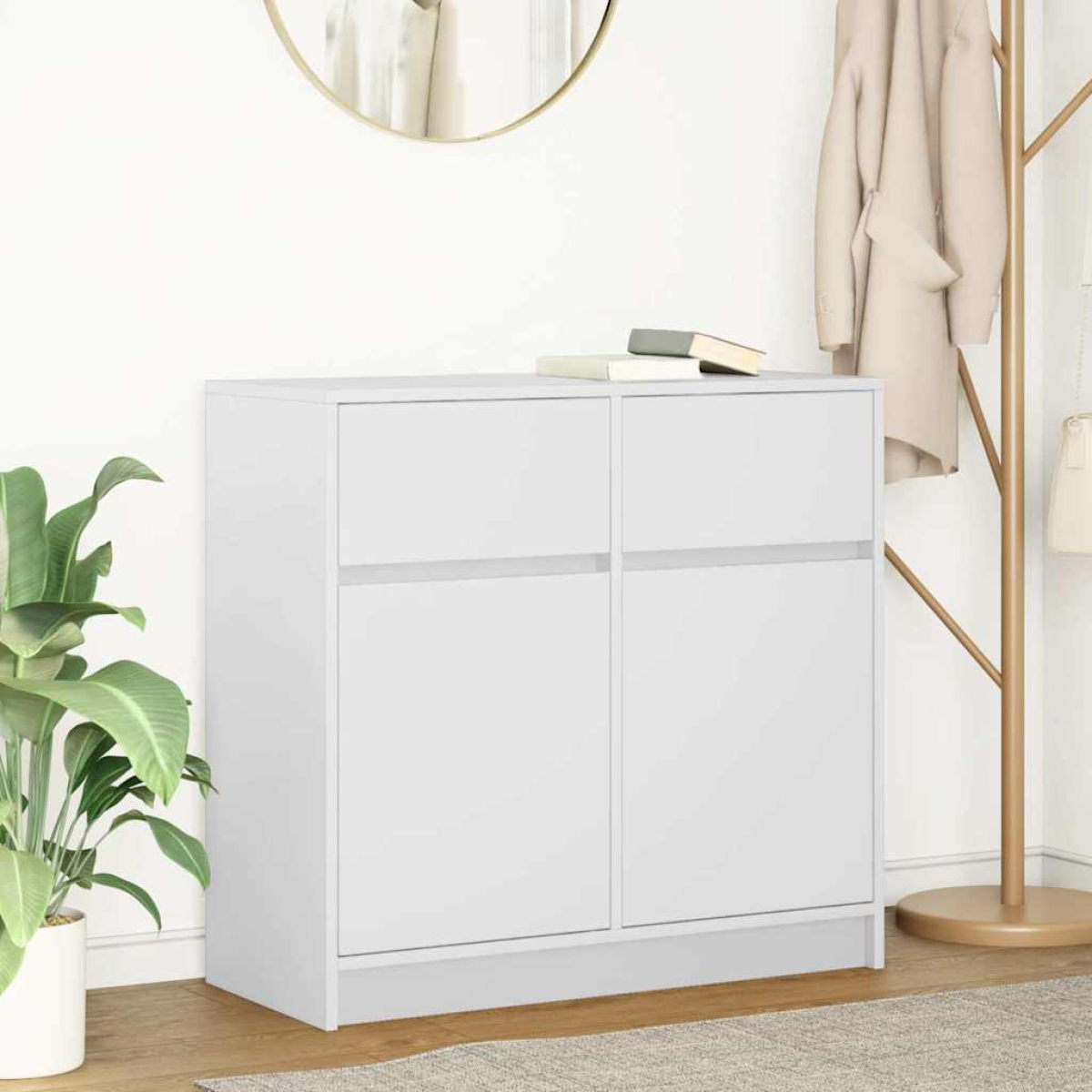 White Vidaxl Sideboard With Drawer 80X34x76 Cm Engineered Wood