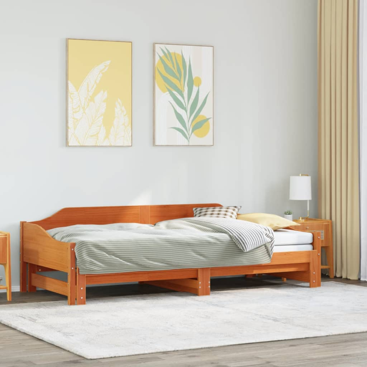 Brown Vidaxl Daybed With Trundle Without Mattress Wax 90X190 Cm Single Solid Wood