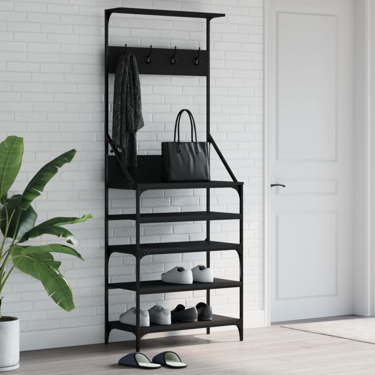 Black Vidaxl Clothes Rack With Shoe Storage 70X34x184 Cm