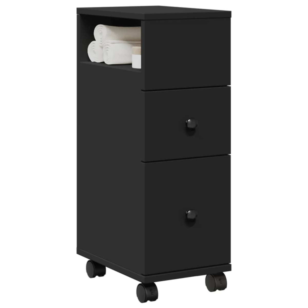 Black Vidaxl Narrow Bathroom Cabinet With Wheels Engineered Wood