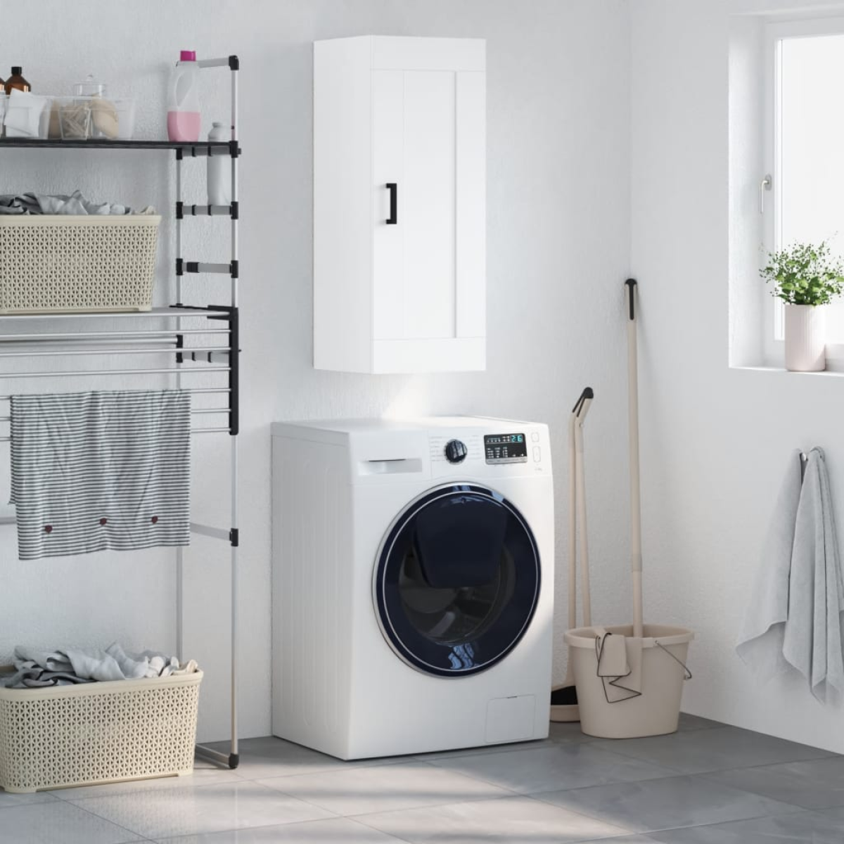 White Vidaxl Wall Mounted Cabinet 34.5X34x90 Cm Engineered Wood