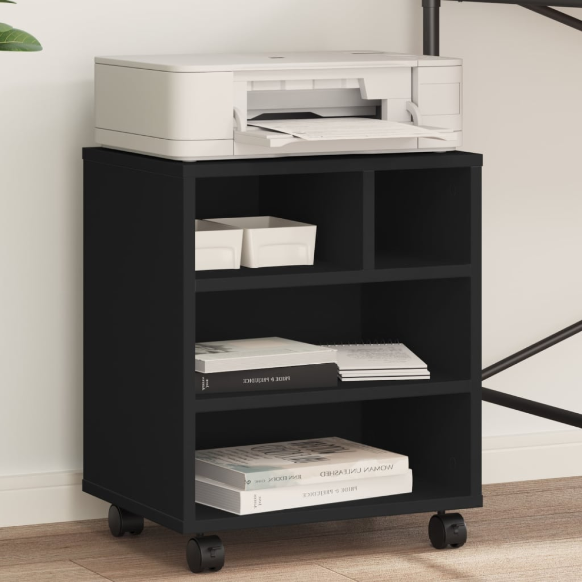 Black Vidaxl Printer Stand With Wheels 41X32x48 Cm