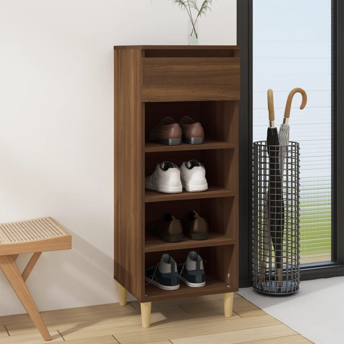 Brown Vidaxl Shoe Cabinet Oak 40X36x105 Cm Engineered Wood