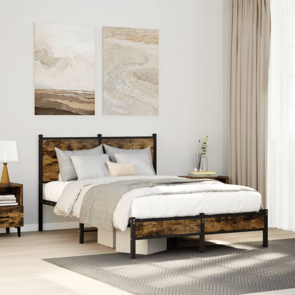 vidaXL Metal Bed Frame without Mattress Smoked Oak 120x190 cm Small Double