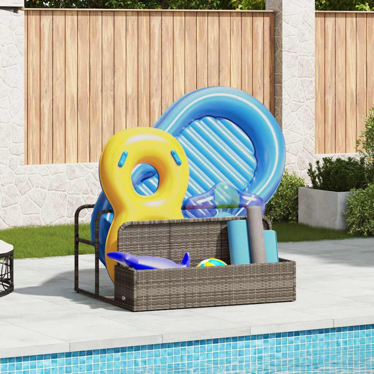 Grey Vidaxl Poolside Float Storage 110X100x57 Cm Poly Rattan