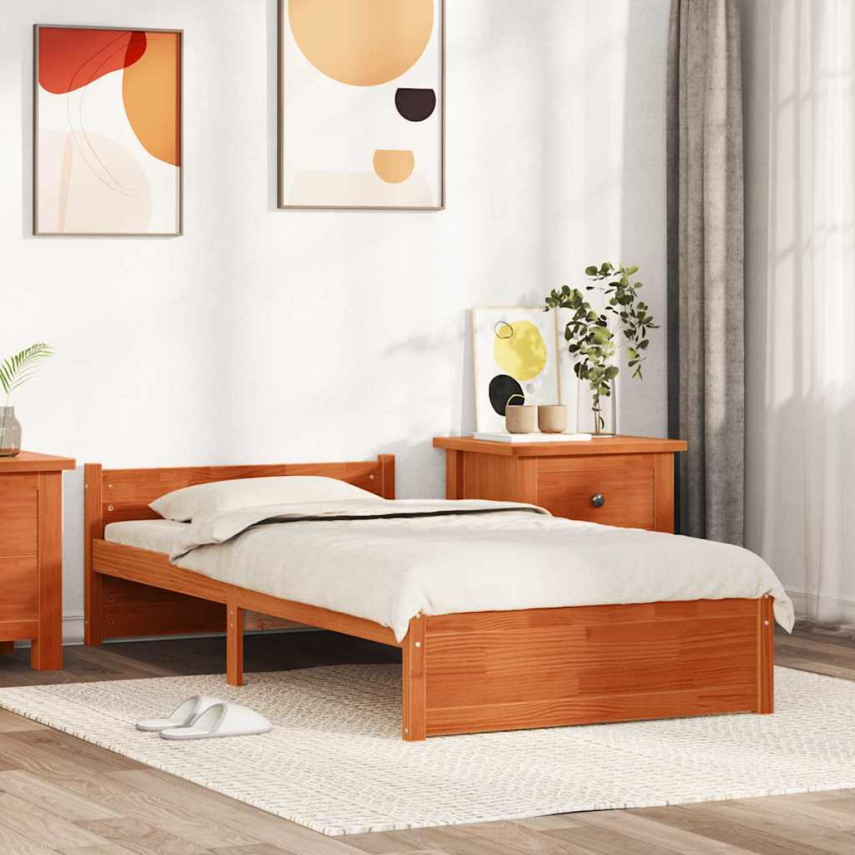 Brown Vidaxl Bed Frame With Headboard Wax 90 X 190 Cm Solid Pine Wood