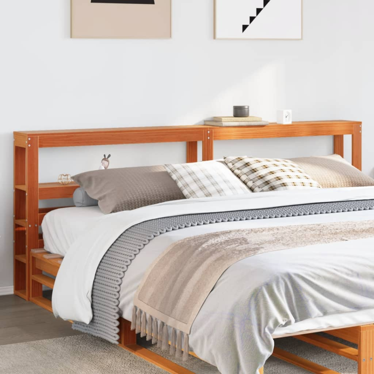 Brown Vidaxl Headboard With Shelves Wax 180 Cm Solid Wood Pine
