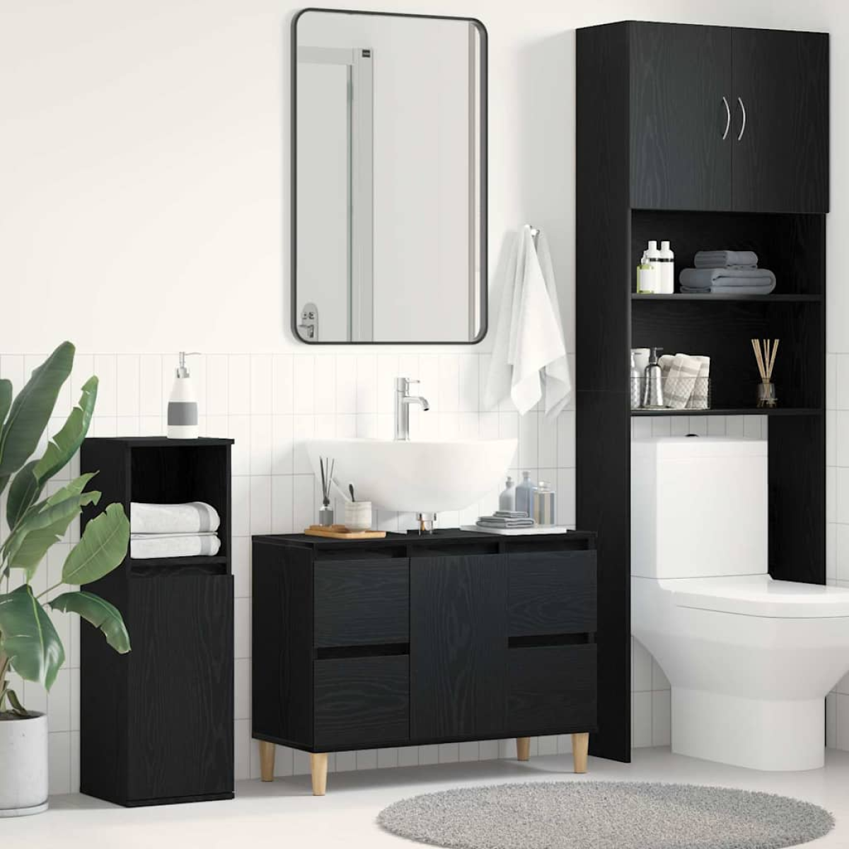Black Vidaxl Bathroom Sink Cabinet Oak 80 X 33 X 60 Cm Engineered Wood