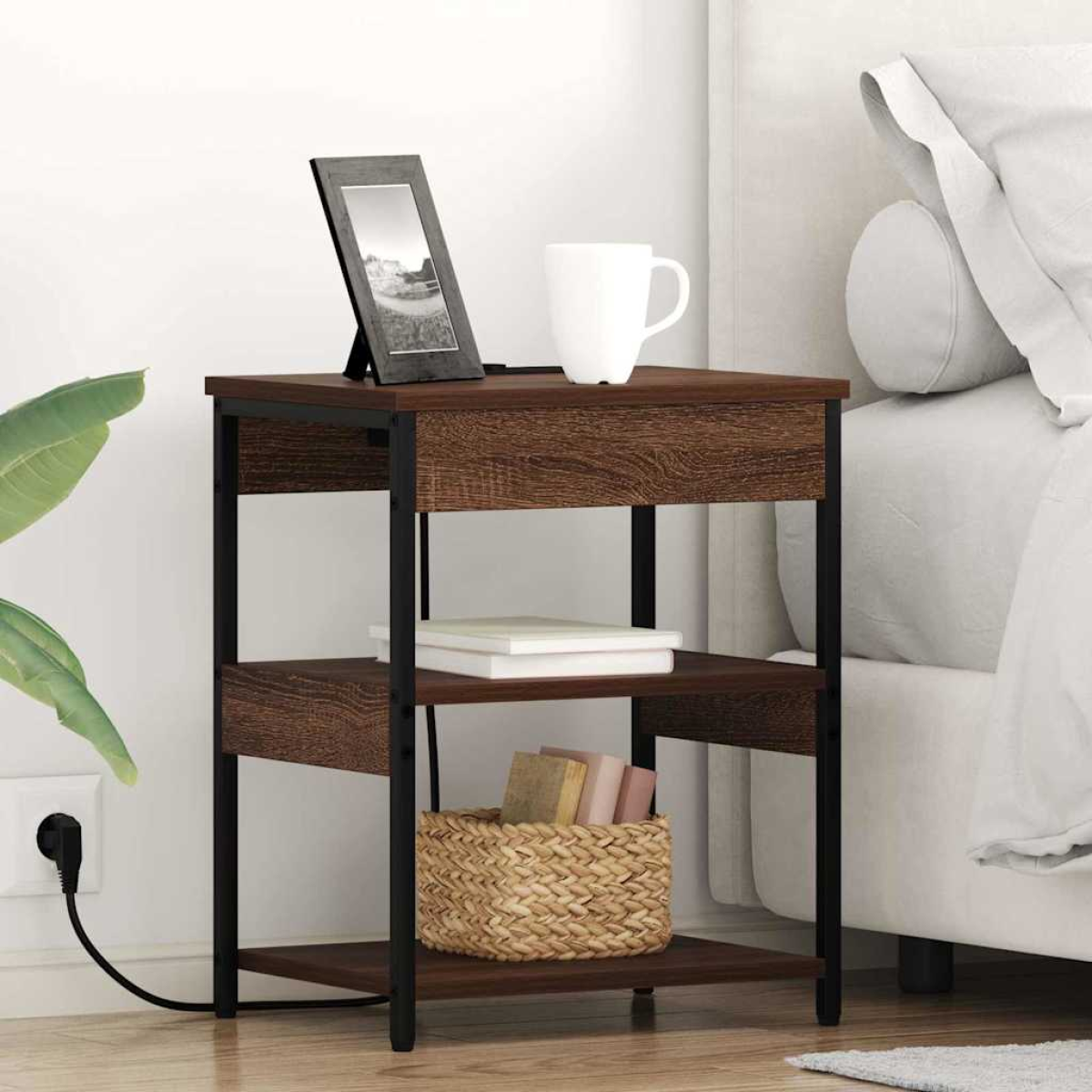 Brown Vidaxl Bedside Cabinet Oak Engineered Wood