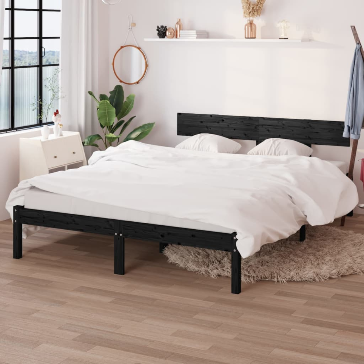 Black Vidaxl Bed Frame Without Mattress Solid Wood Pine King Size