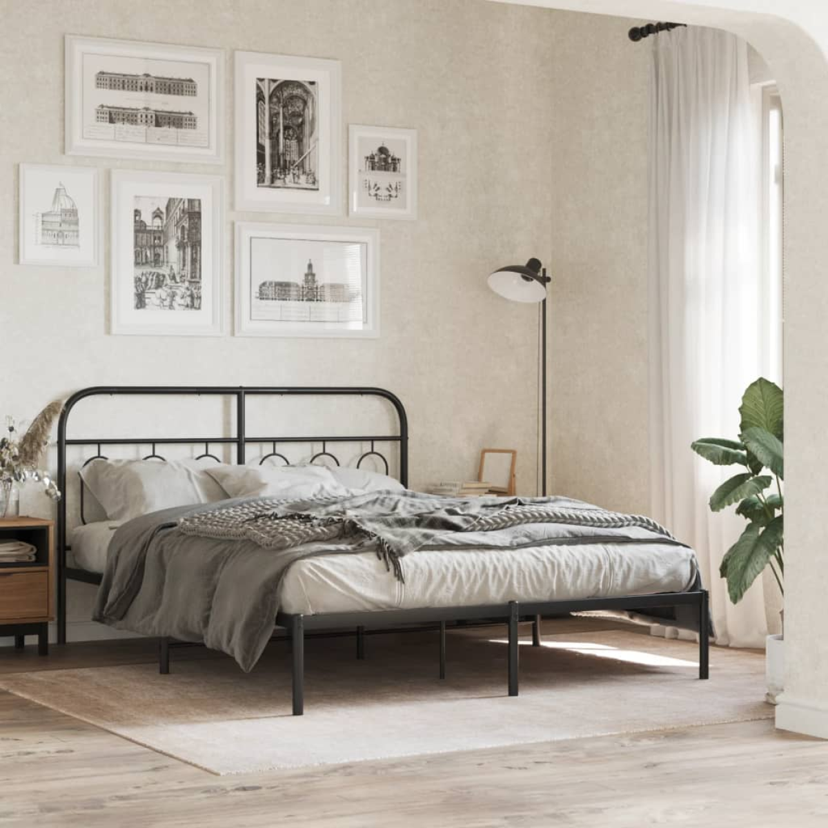 Black Vidaxl Metal Bed Frame Without Mattress With Headboard 135X190cm