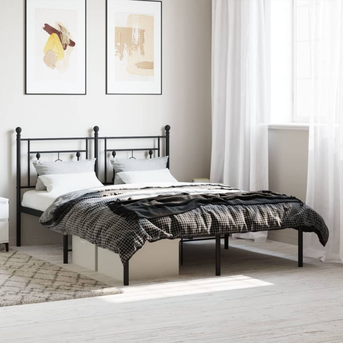Black Vidaxl Metal Bed Frame Without Mattress With Headboard 135X190cm