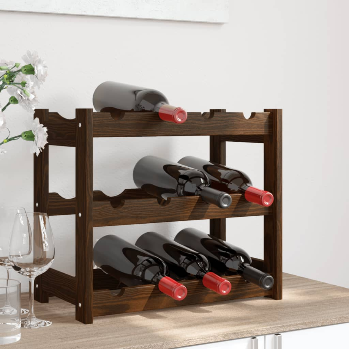 Brown Vidaxl Wine Rack For 12 Bottles Solid Wood Pine