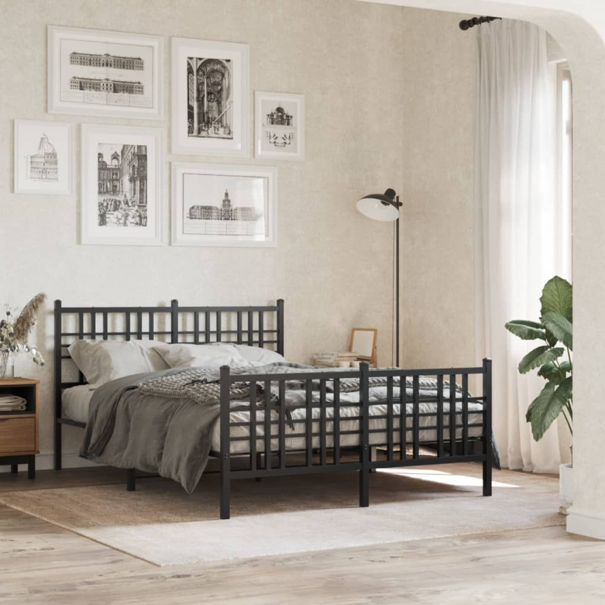Black Vidaxl Metal Bed Frame Without Mattress With Footboard 140X190cm