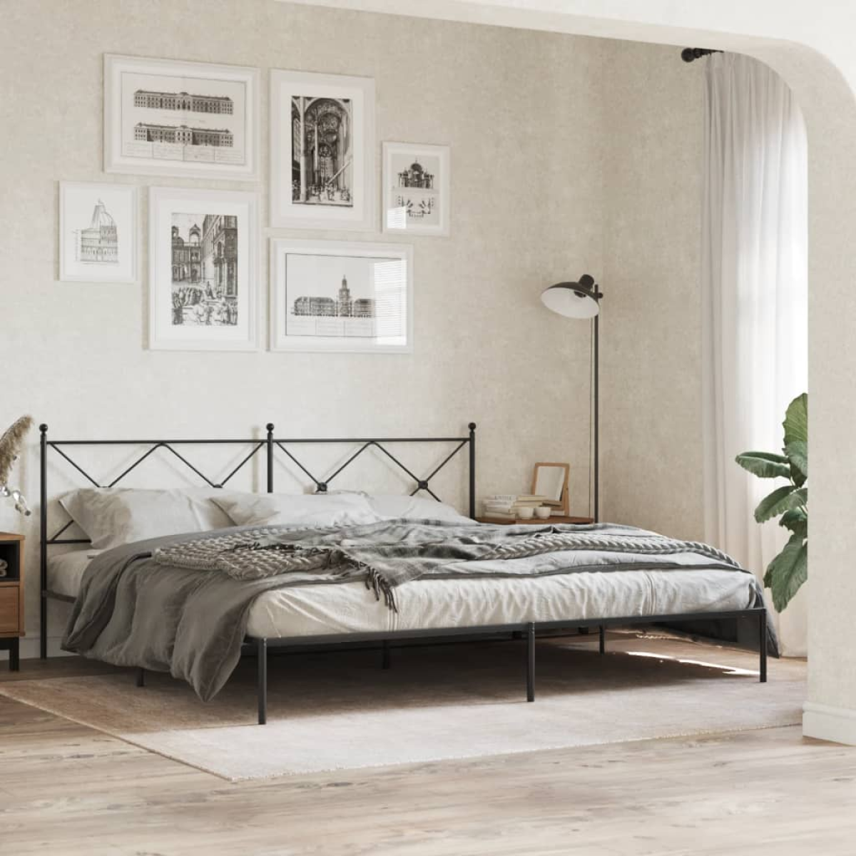 Black Vidaxl Metal Bed Frame Without Mattress With Headboard 193X203cm