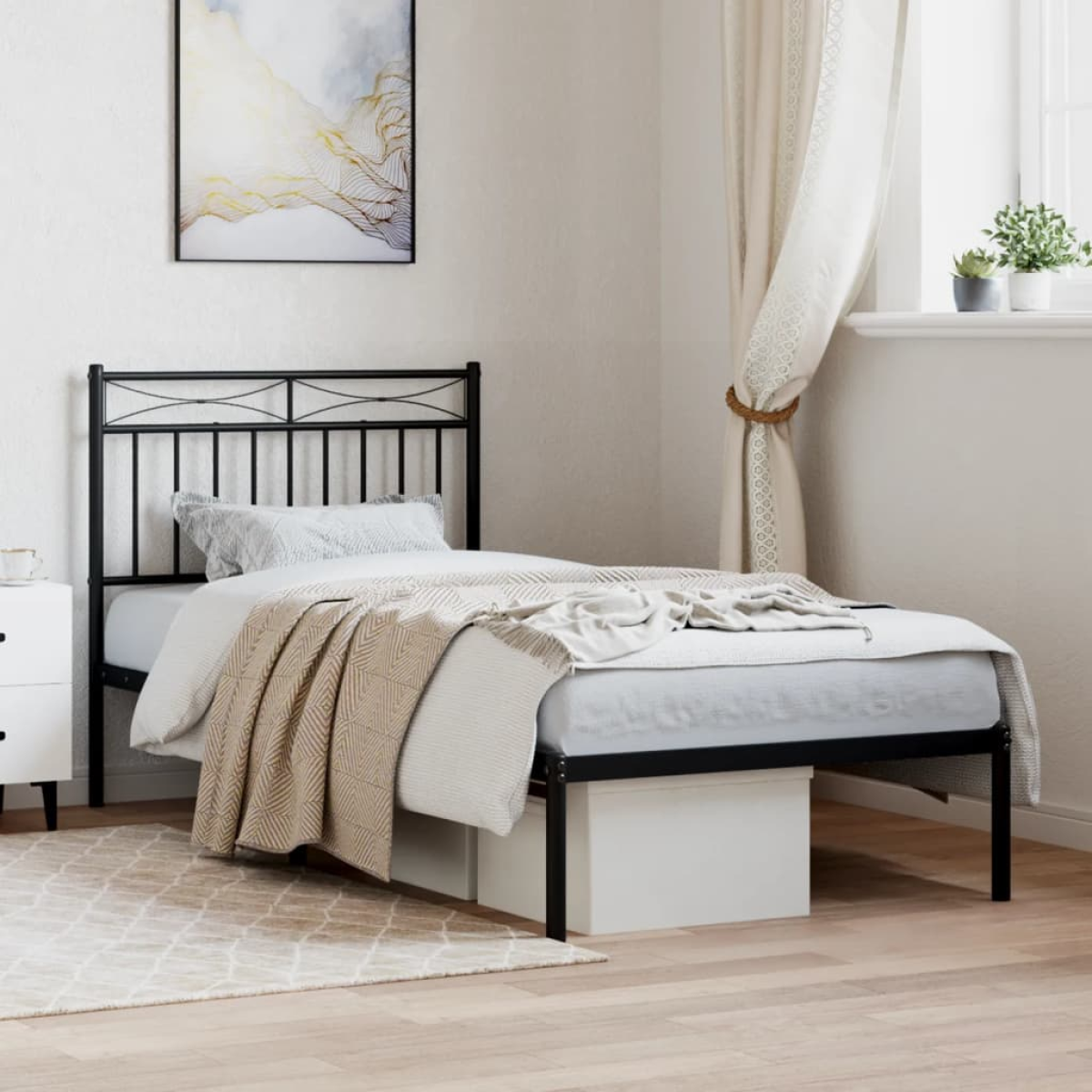 Black Vidaxl Metal Bed Frame Without Mattress With Headboard 90X200cm
