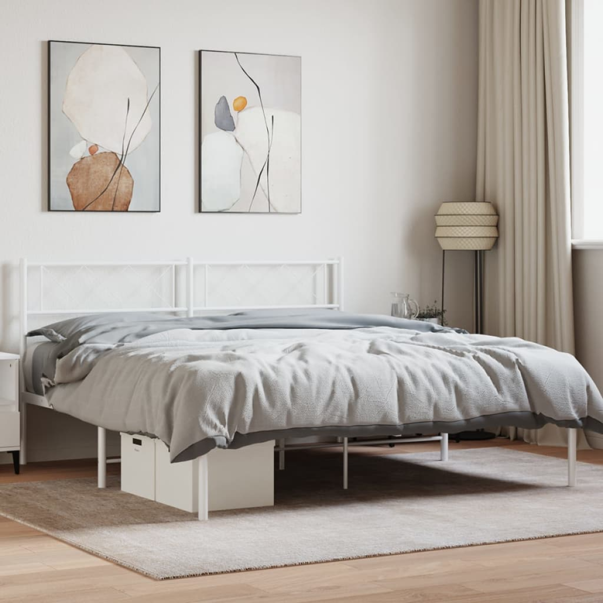 White Vidaxl Metal Bed Frame Without Mattress With Headboard 160X200cm