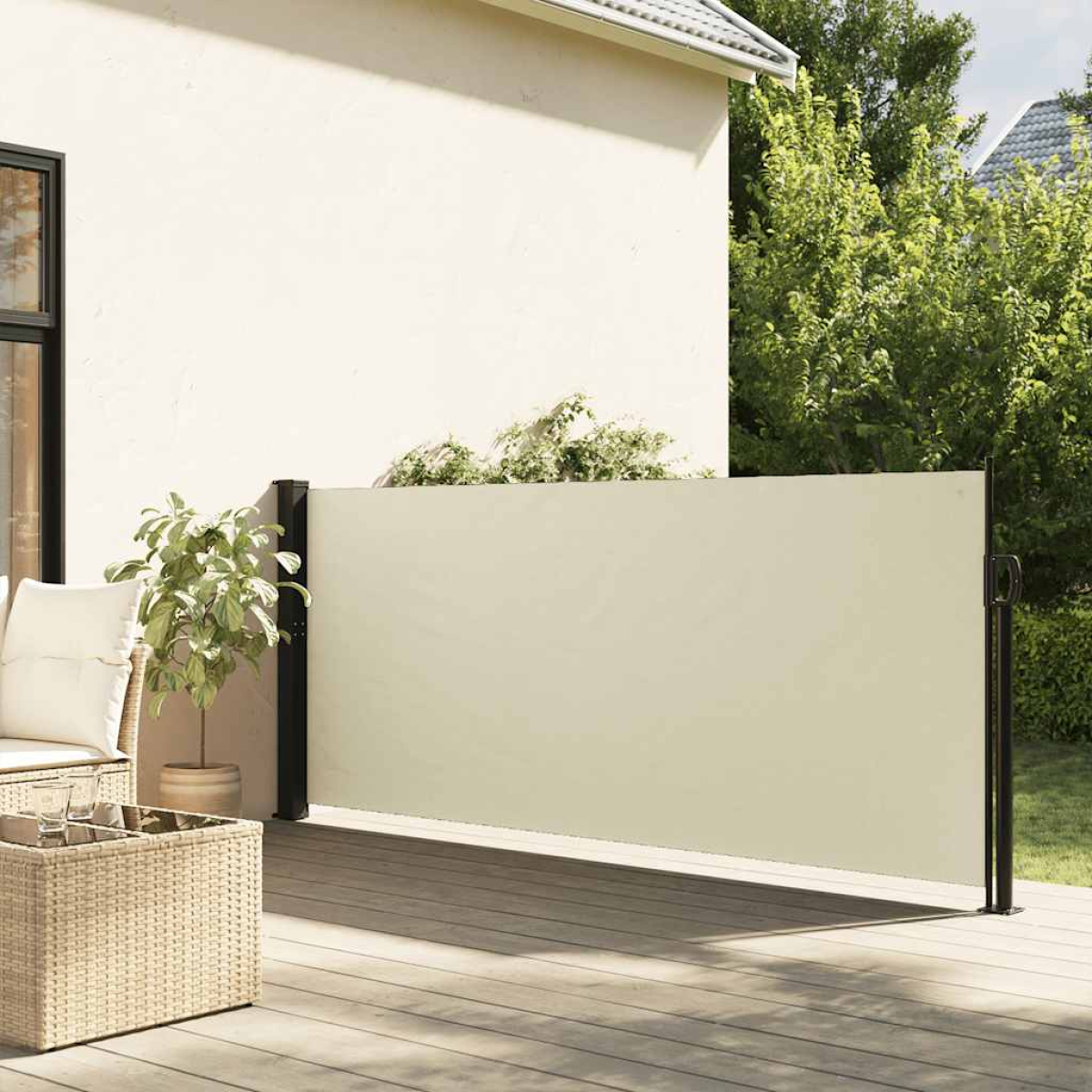 Cream Vidaxl Retractable Side Awning 140X500 Cm