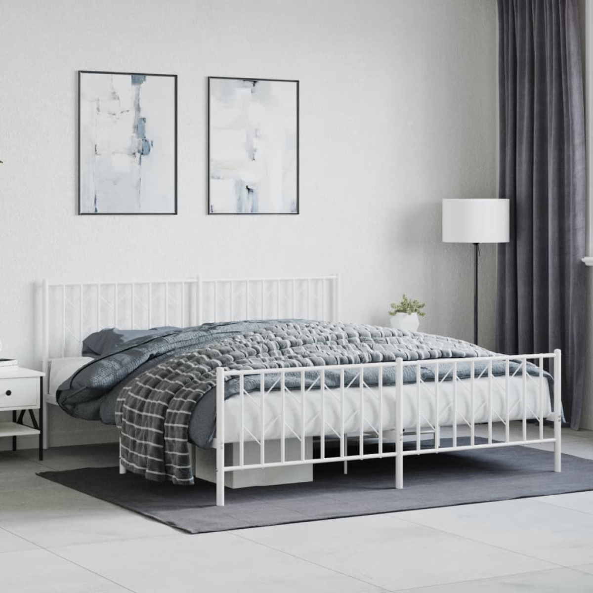 White Vidaxl Metal Bed Frame Without Mattress With Footboard 183X213cm