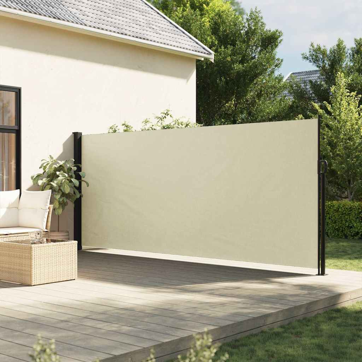 Cream Vidaxl Retractable Side Awning 160X600 Cm