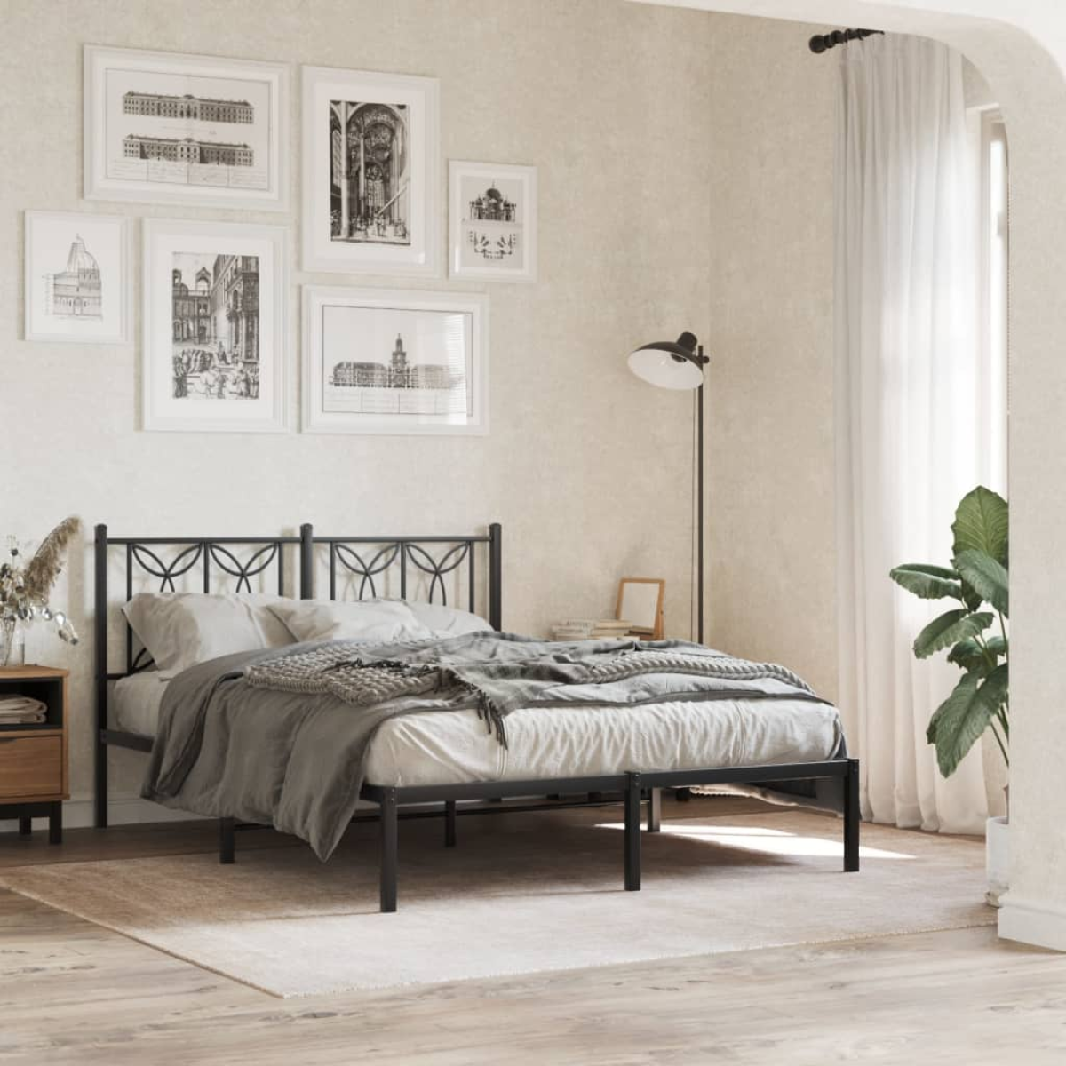 Black Vidaxl Metal Bed Frame Without Mattress With Headboard 140X190cm
