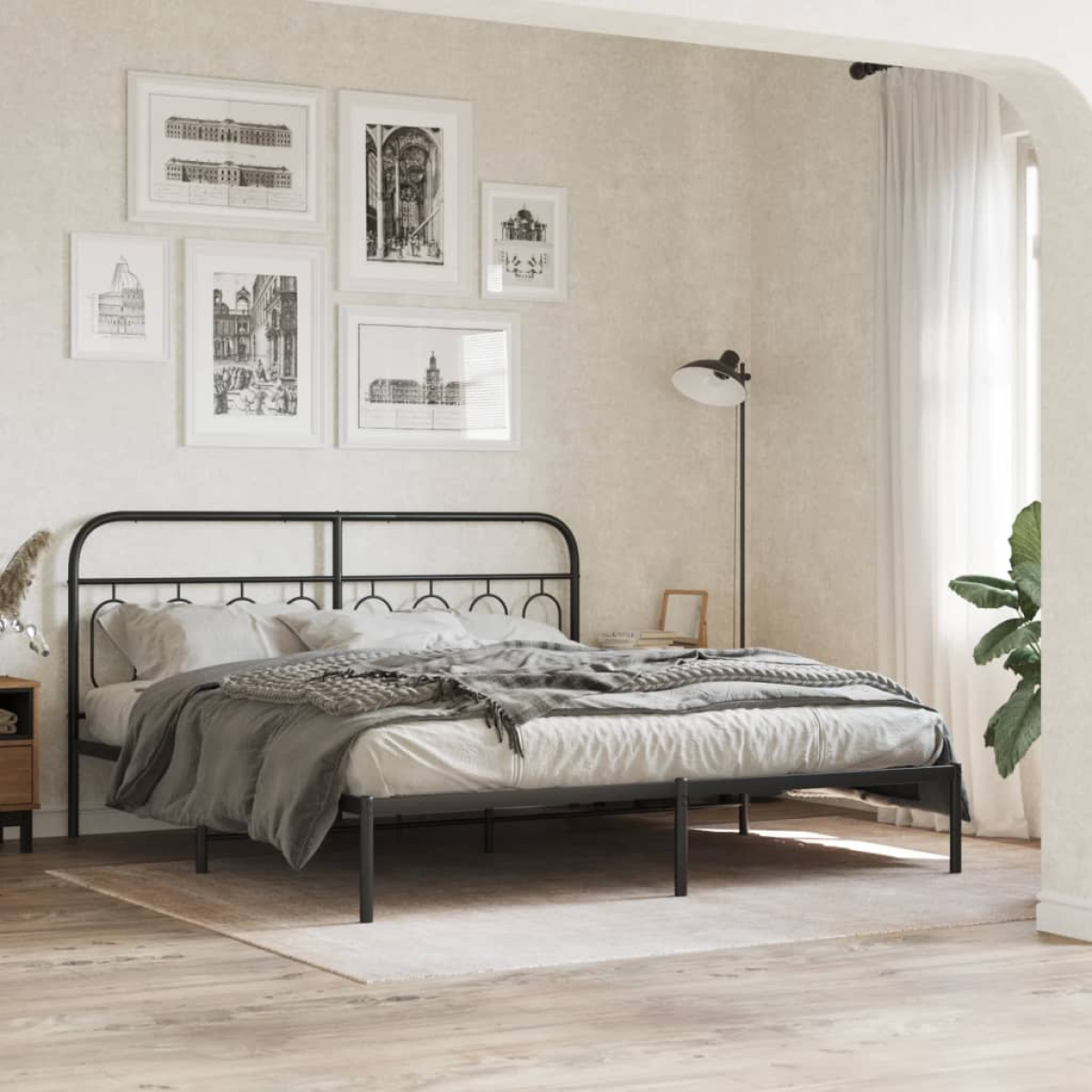 Black Vidaxl Metal Bed Frame Without Mattress With Headboard 183X213cm