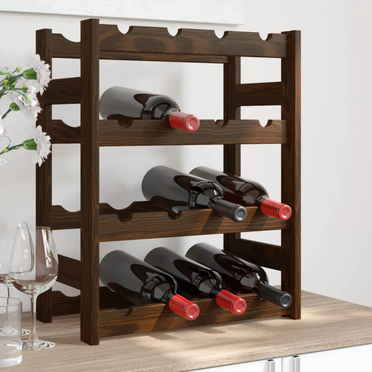 Brown Vidaxl Wine Rack For 16 Bottles Solid Wood Pine