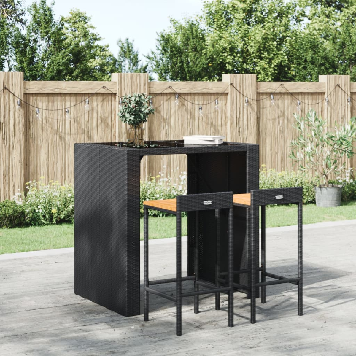 Black Vidaxl Bar Stools 2 Pcs Poly Rattan And Solid Wood Acacia