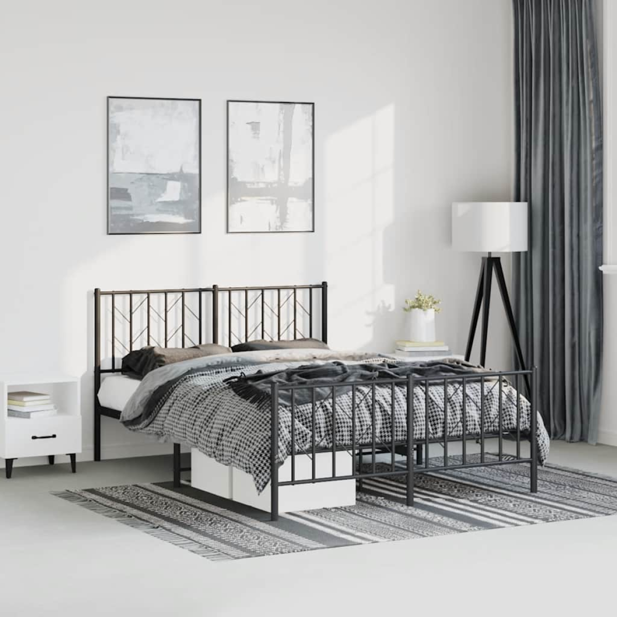 Black Vidaxl Metal Bed Frame Without Mattress With Footboard 193X203cm