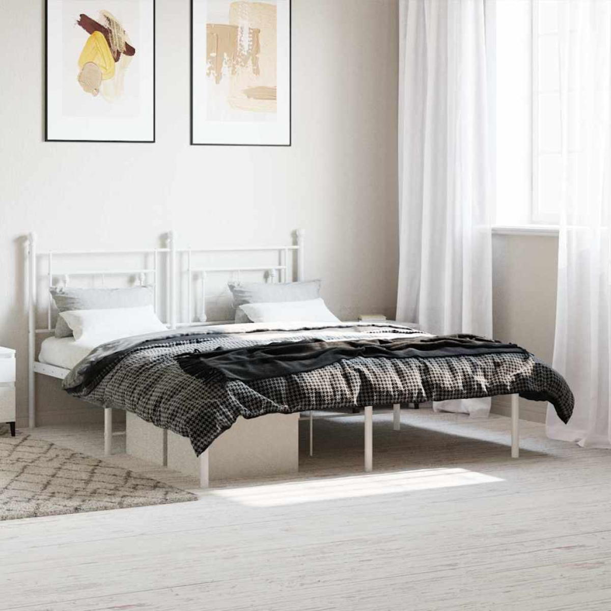White Vidaxl Metal Bed Frame Without Mattress With Headboard 160X200cm
