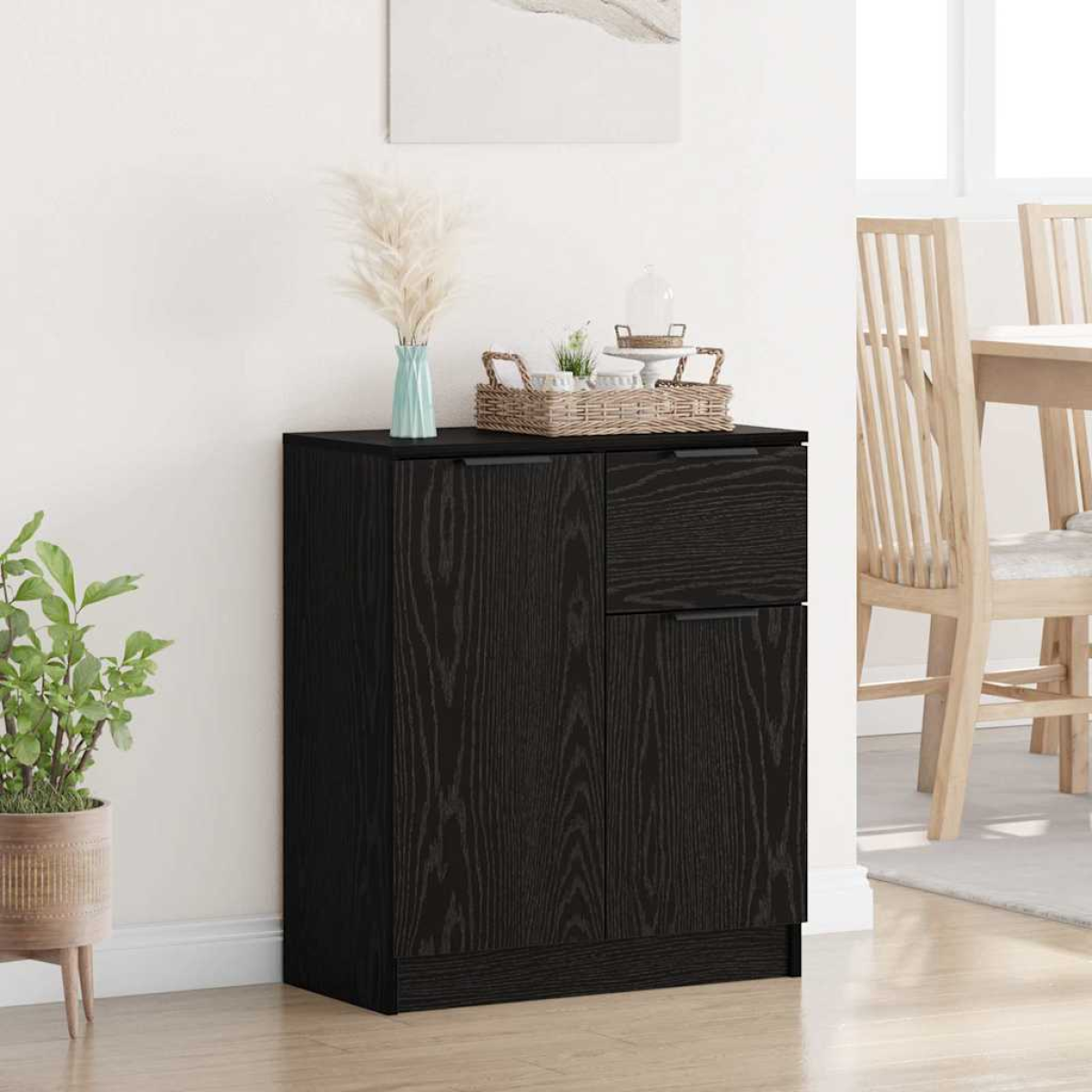 Black Vidaxl Sideboard With Drawer Oak 60 X 30 X 70 Cm Engineered Wood