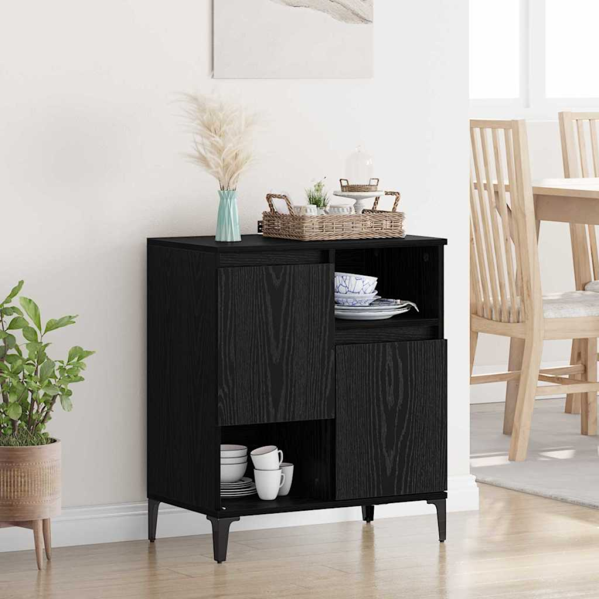 Black Vidaxl Sideboard Oak 60 X 35 X 70 Cm Engineered Wood