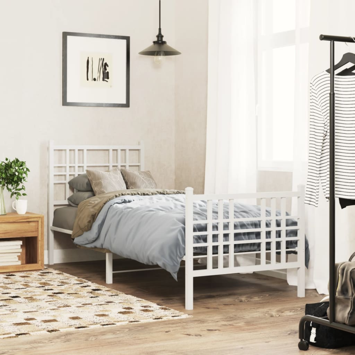 White Vidaxl Metal Bed Frame Without Mattress With Footboard 75X190cm