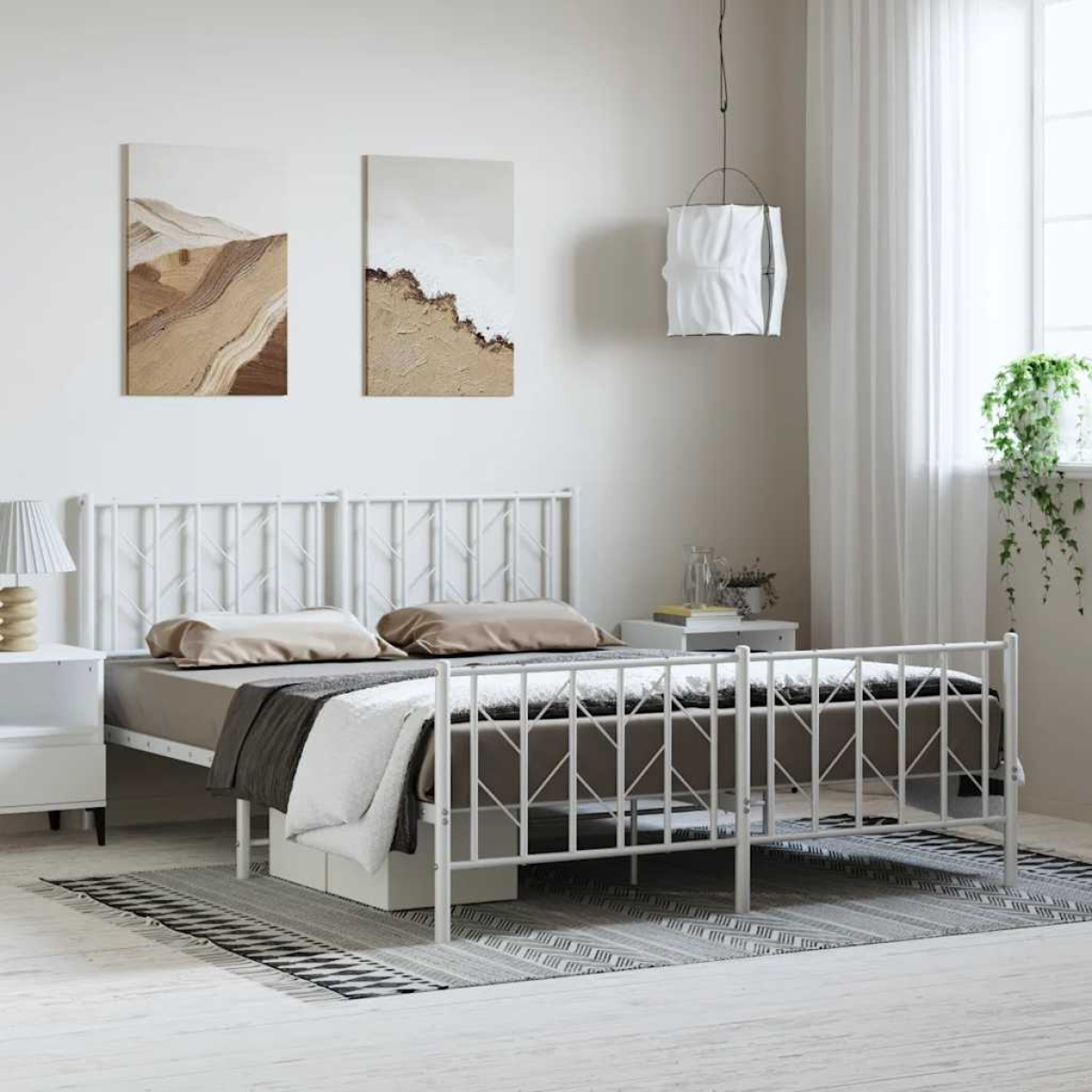 White Vidaxl Metal Bed Frame Without Mattress With Footboard 193X203cm