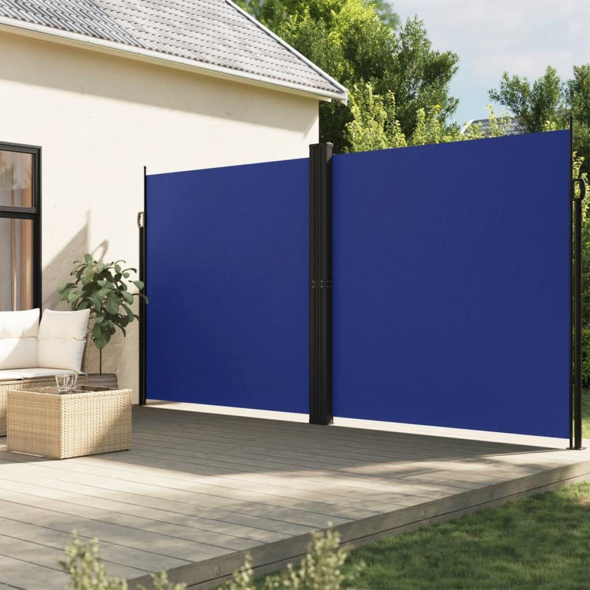 Blue Vidaxl Retractable Side Awning 200X1000 Cm