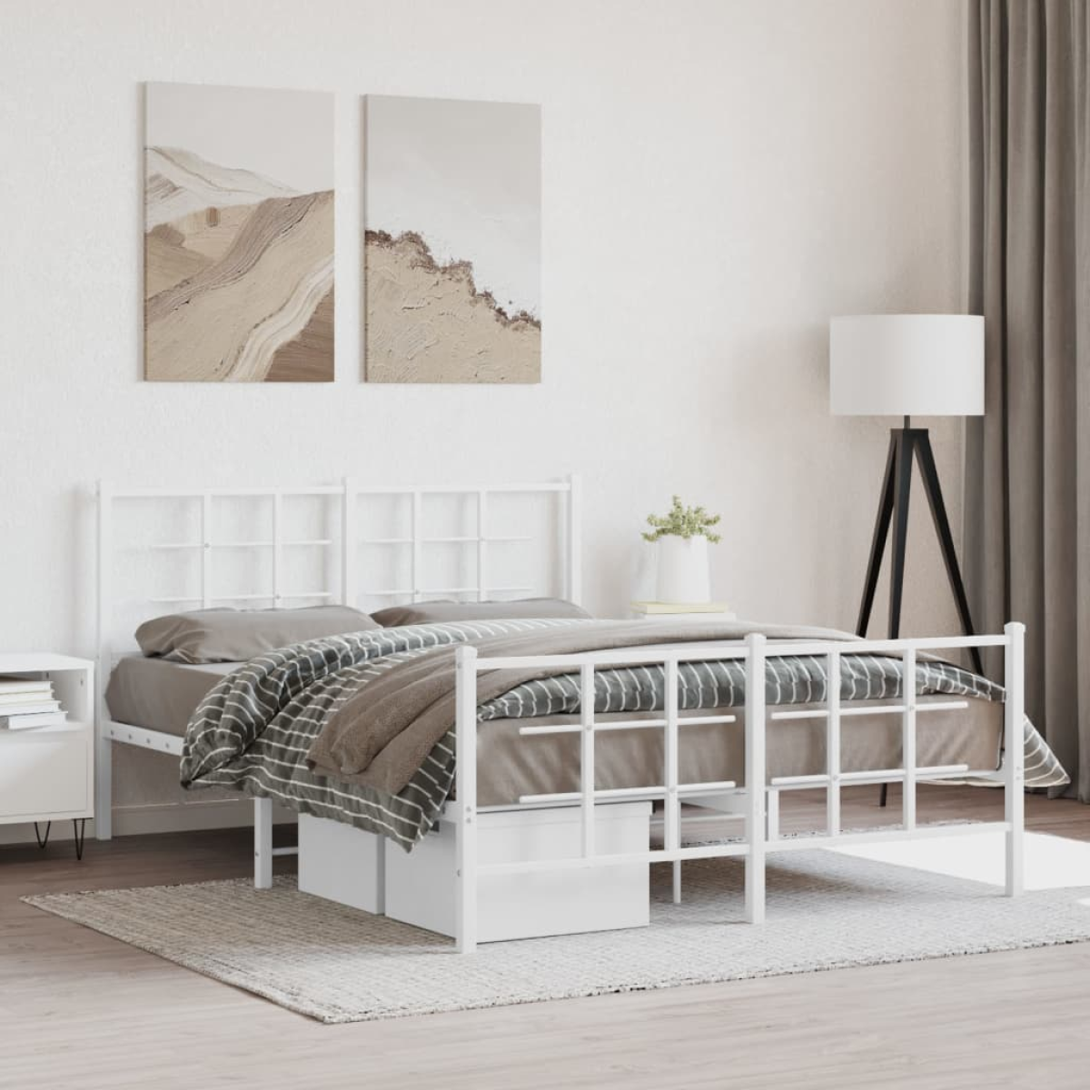 White Vidaxl Metal Bed Frame Without Mattress With Footboard 135X190cm
