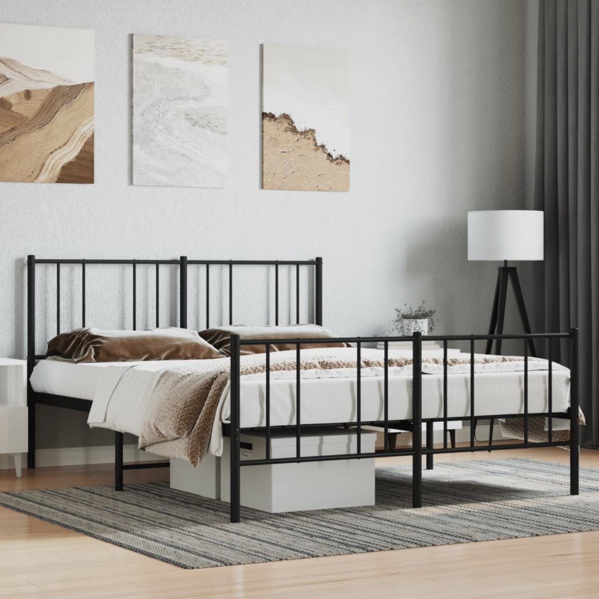 Black Vidaxl Metal Bed Frame Without Mattress With Footboard 140X200cm
