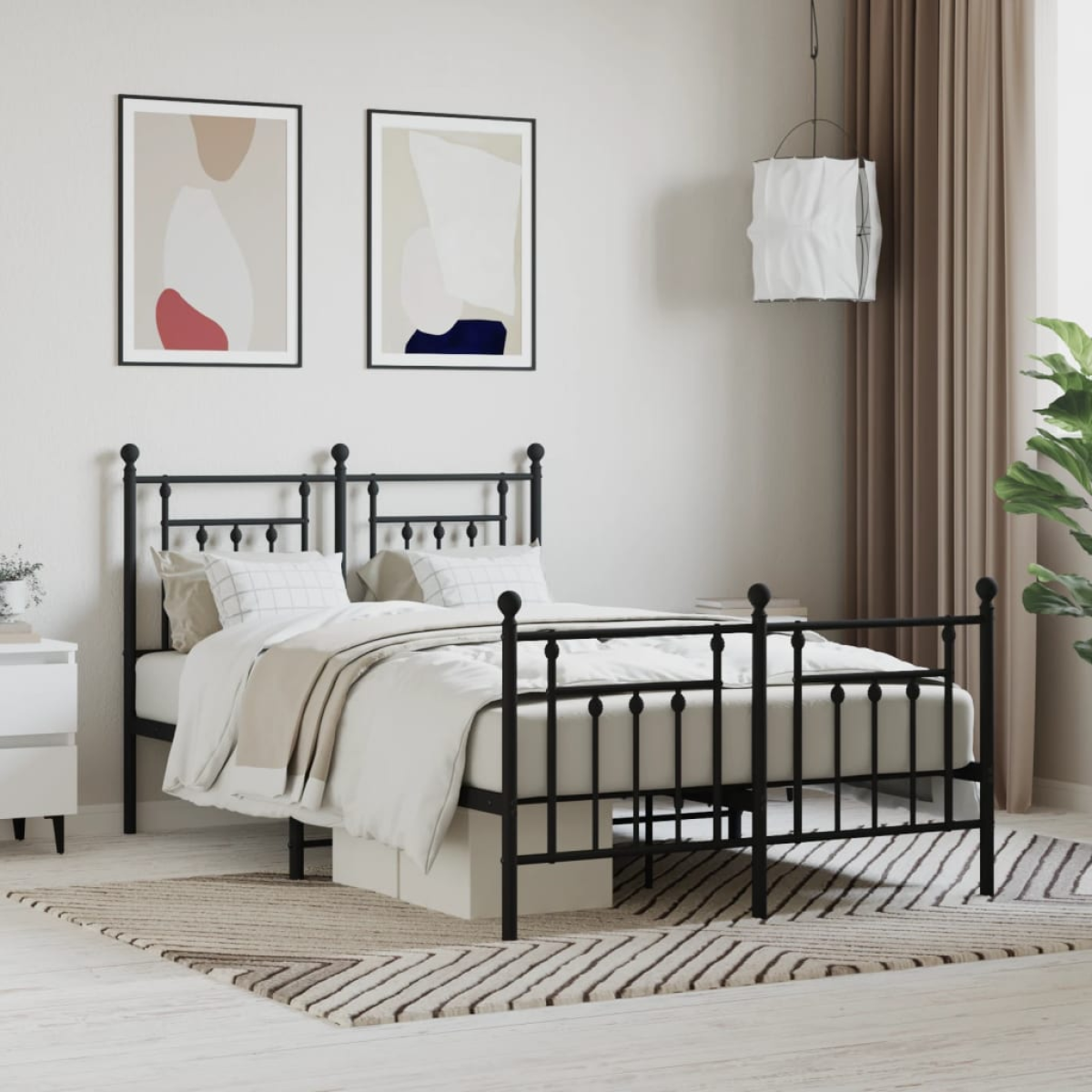 Black Vidaxl Metal Bed Frame Without Mattress With Footboard 120X190cm
