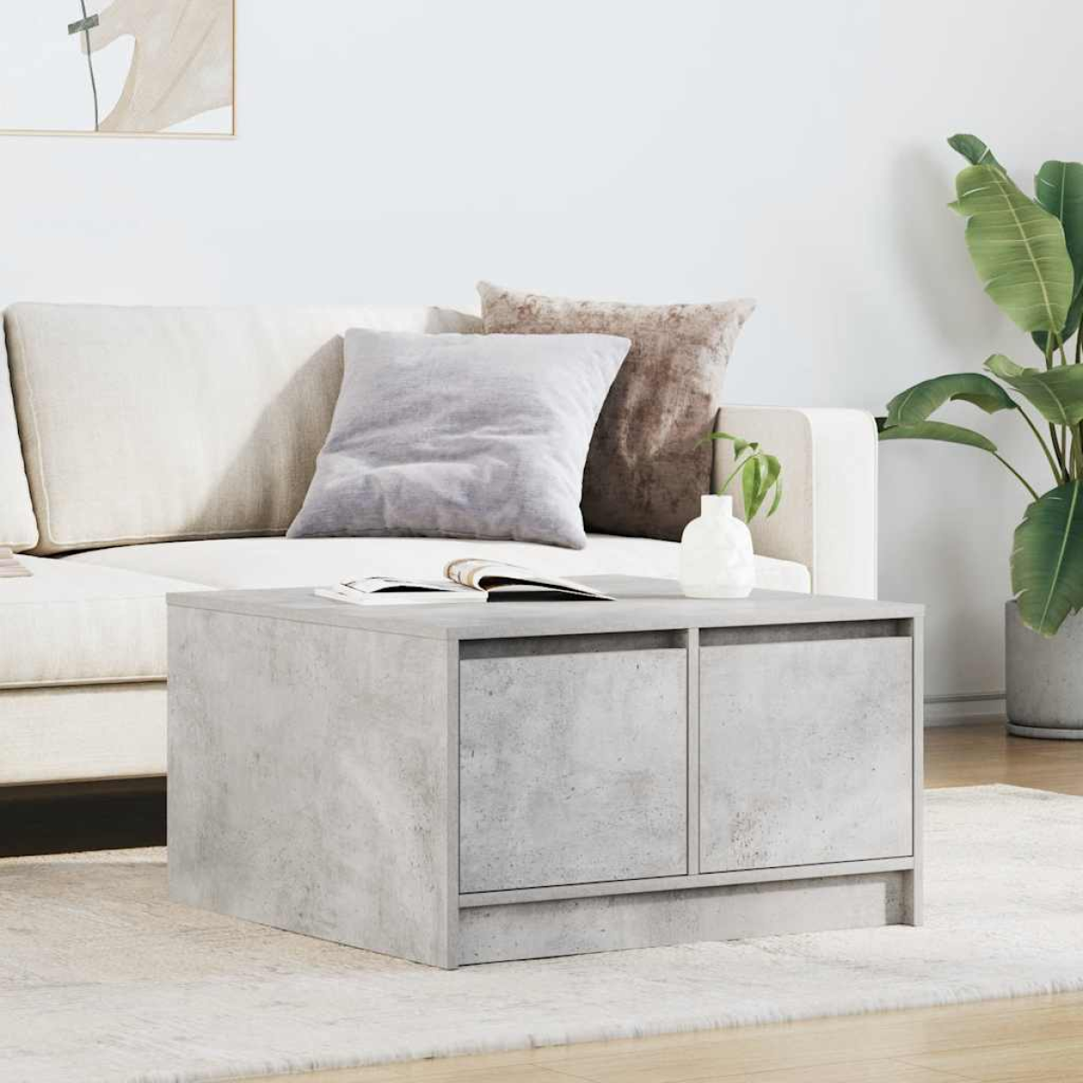 Grey Vidaxl Coffee Table With Drawers Concrete 70.5X70x40 Cm