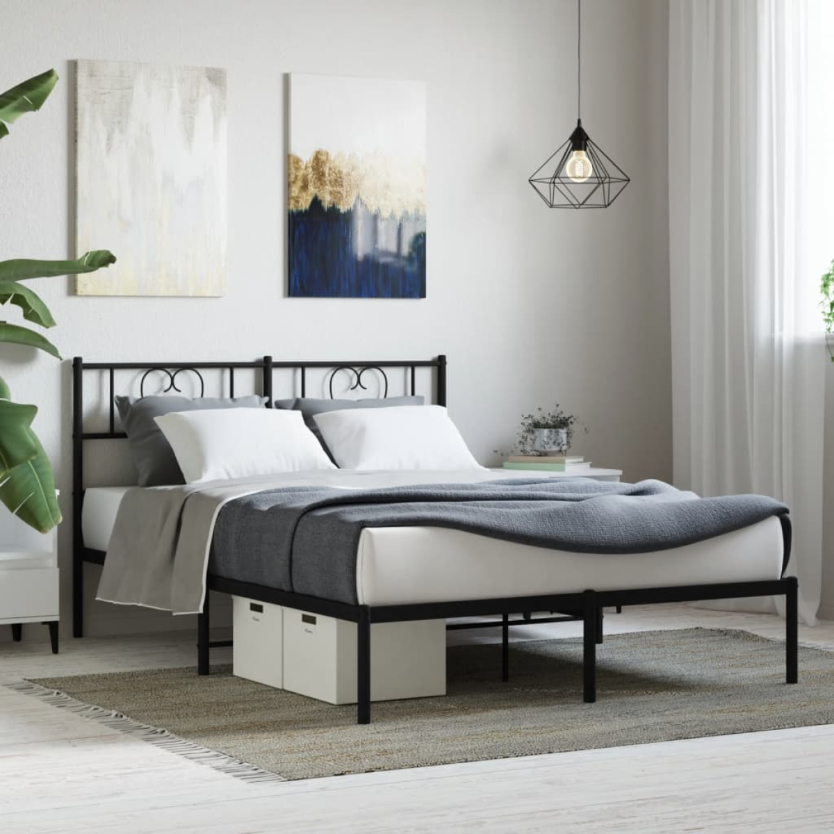 Black Vidaxl Metal Bed Frame Without Mattress With Headboard 160X200cm
