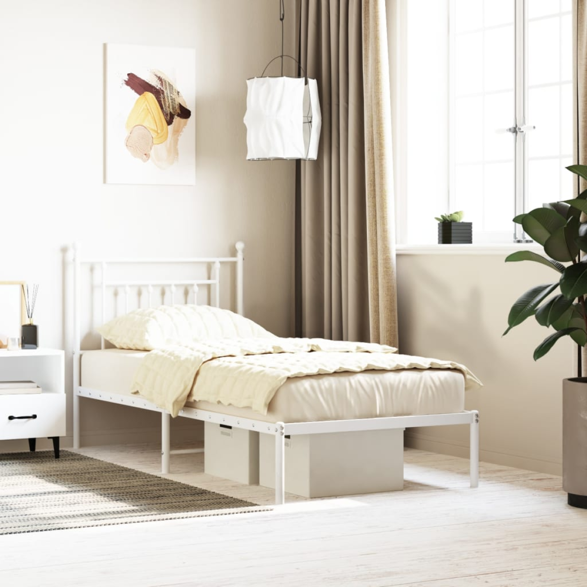 White Vidaxl Metal Bed Frame Without Mattress With Headboard 90X200cm