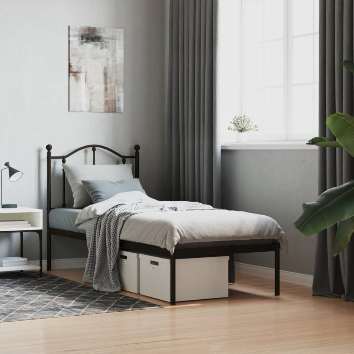 Black Vidaxl Metal Bed Frame Without Mattress With Headboard 75X190cm